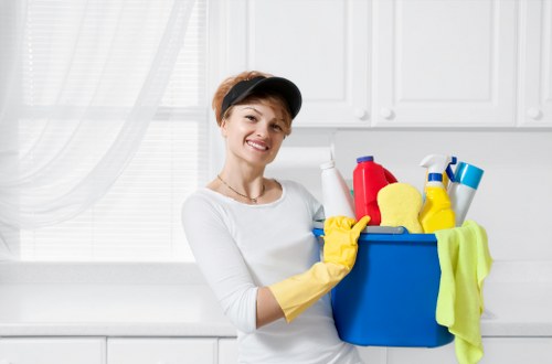 Manager assessing a cleaning service issue for resolution